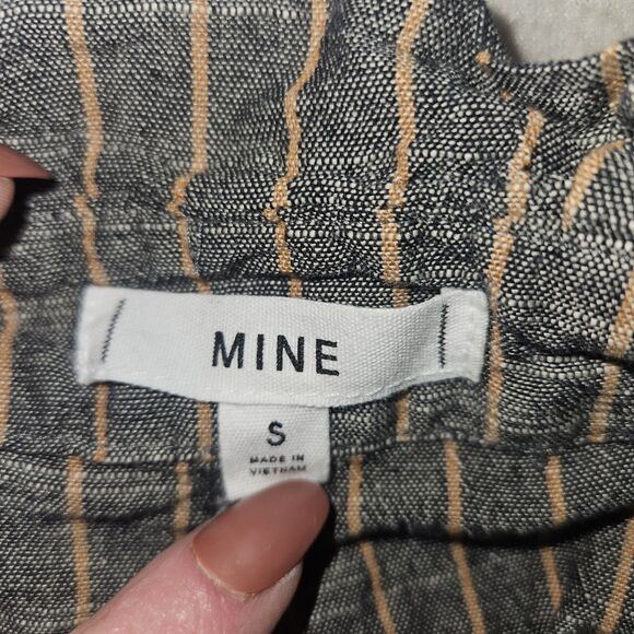 MINE Women’s S Striped High Waist Paper Bag Pants Gray Orange Ankle Office Boho - Picture 5 of 11